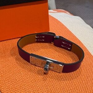 Copy Hermes Elegant Purple Leather Bracelet with Silver Clasp